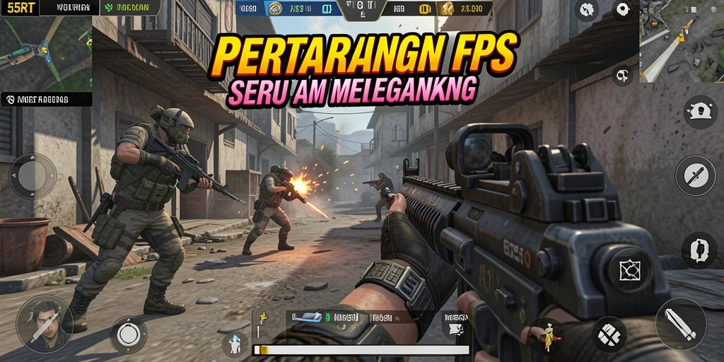 Tampilan seru gameplay 55RT dalam pertempuran FPS.