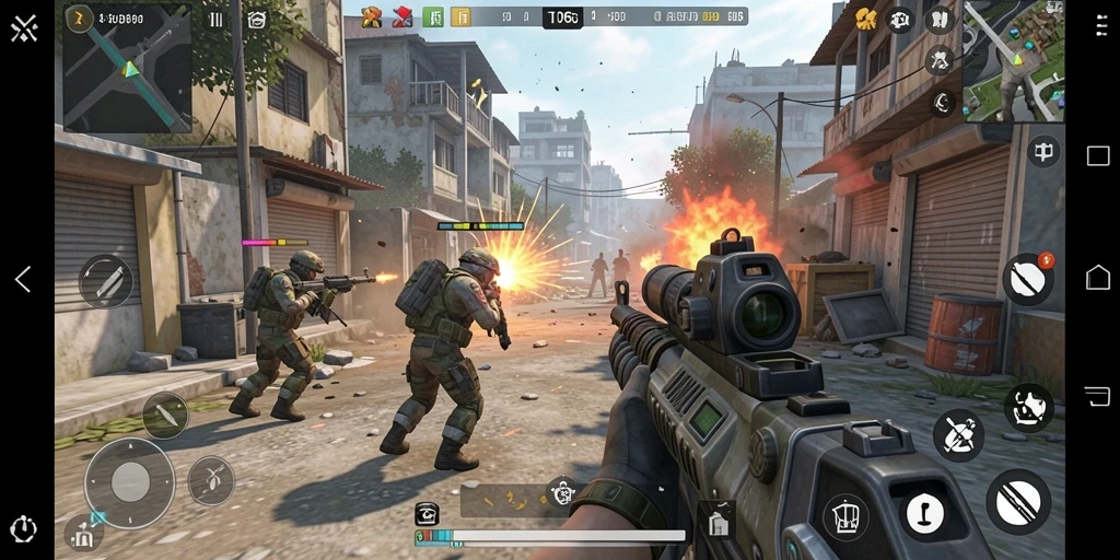 Screenshot D06 menunjukkan aksi intens dalam pertempuran TPS.