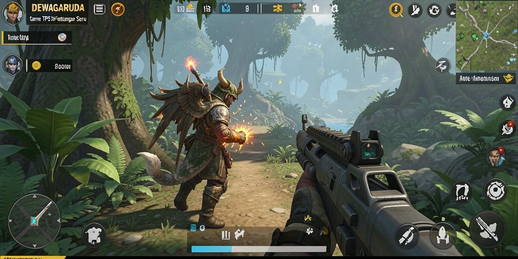 Screenshot gameplay DEWAGARUDA dengan aksi menegangkan TPS.