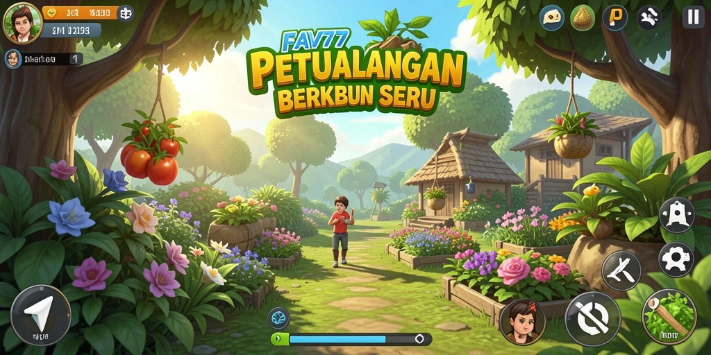 Screenshot gameplay FAV77 yang menunjukkan kebun yang indah dan berkembang.