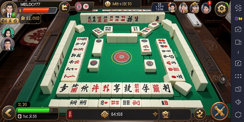 Tampilan gameplay seru di MELODY77 dengan elemen Mahjong yang menarik.