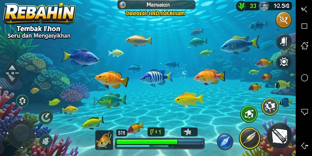 Tampilan gameplay seru dari REBAHIN saat menangkap ikan.