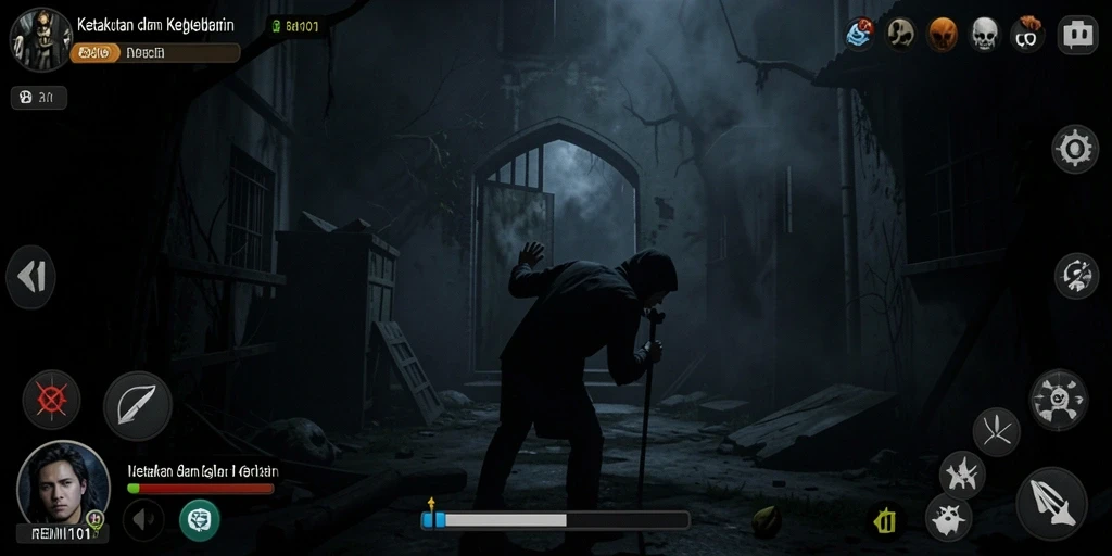 Screenshot gameplay REMI101 dengan nuansa Horror yang mencekam.