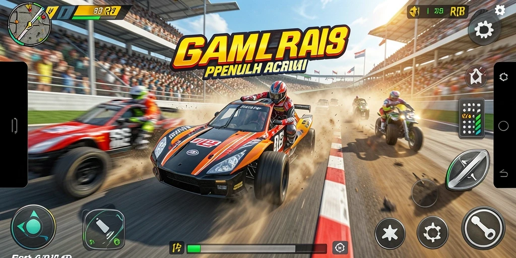 Gameplay balap RP8 yang mengasyikkan dan menantang.