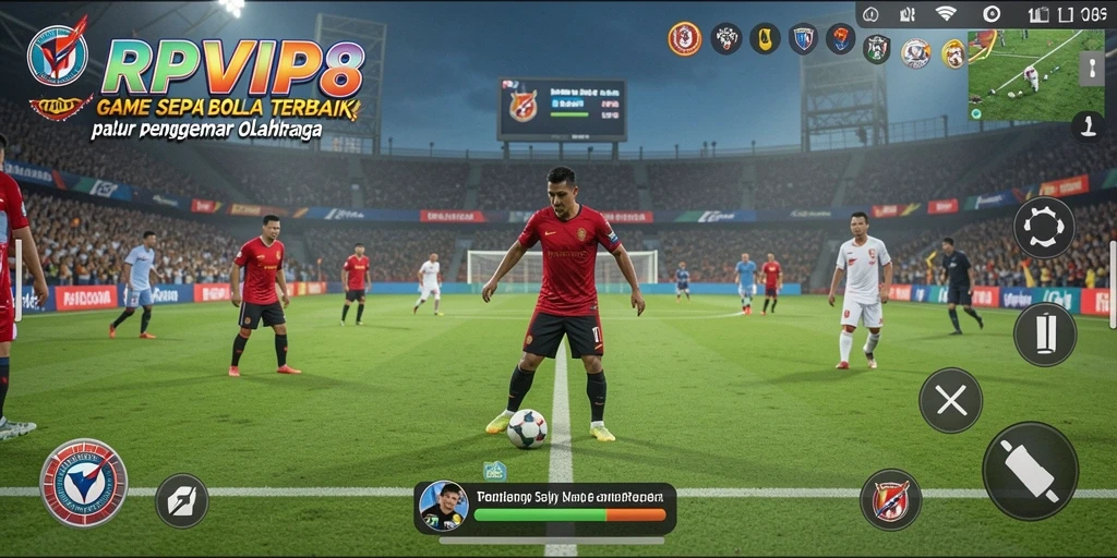 Tampilan gameplay RPVIP8 yang mendebarkan dalam aksi sepak bola.