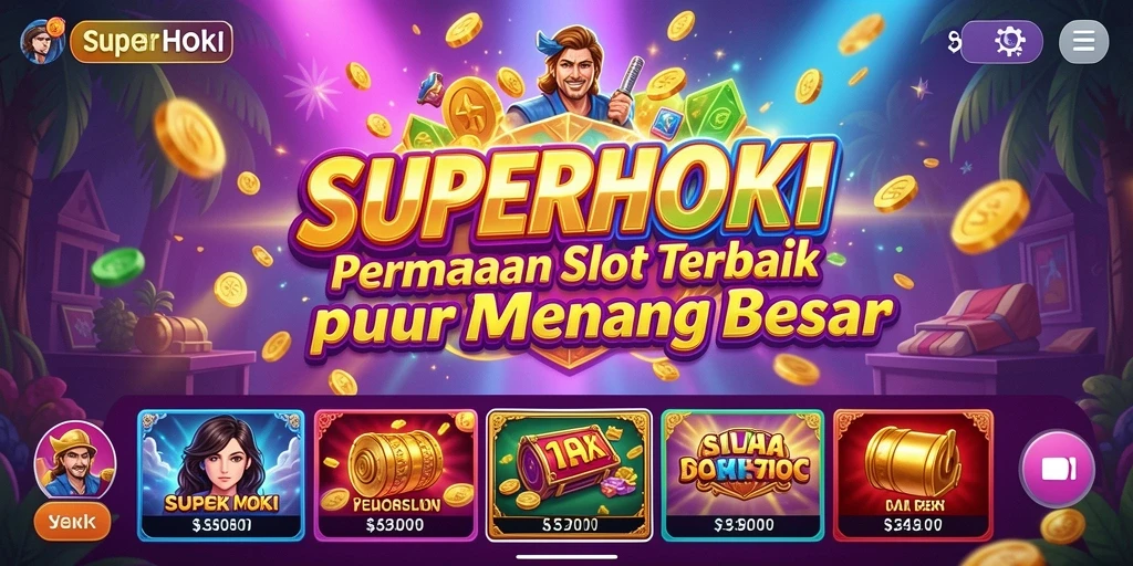 Cuplikan gameplay seru dari SUPERHOKI dengan banyak pilihan simbol.